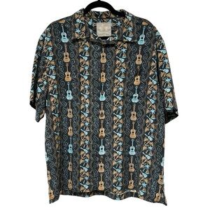 Margaritaville Silk Hawaiian Shirt Ukulele Boats Palm Leaves Anchors